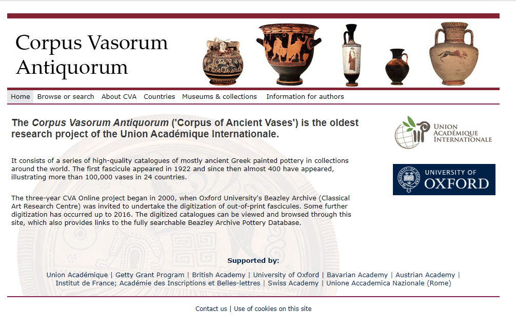 Corpus Vasorum Antiquorum accessible en ligne (accueil du site) [ cvaonline.org ]